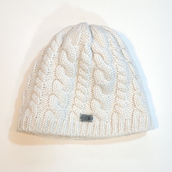 The North Face Spell Out Wool Chunky Cable Knit Beanie Hat - Picture 1 of 6